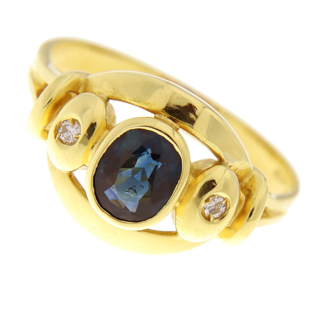 Anello Pietra Blu e Diamanti da 0.02 CT