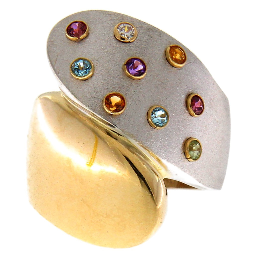 Anello Fascia Contrariè con Pietre Colorate