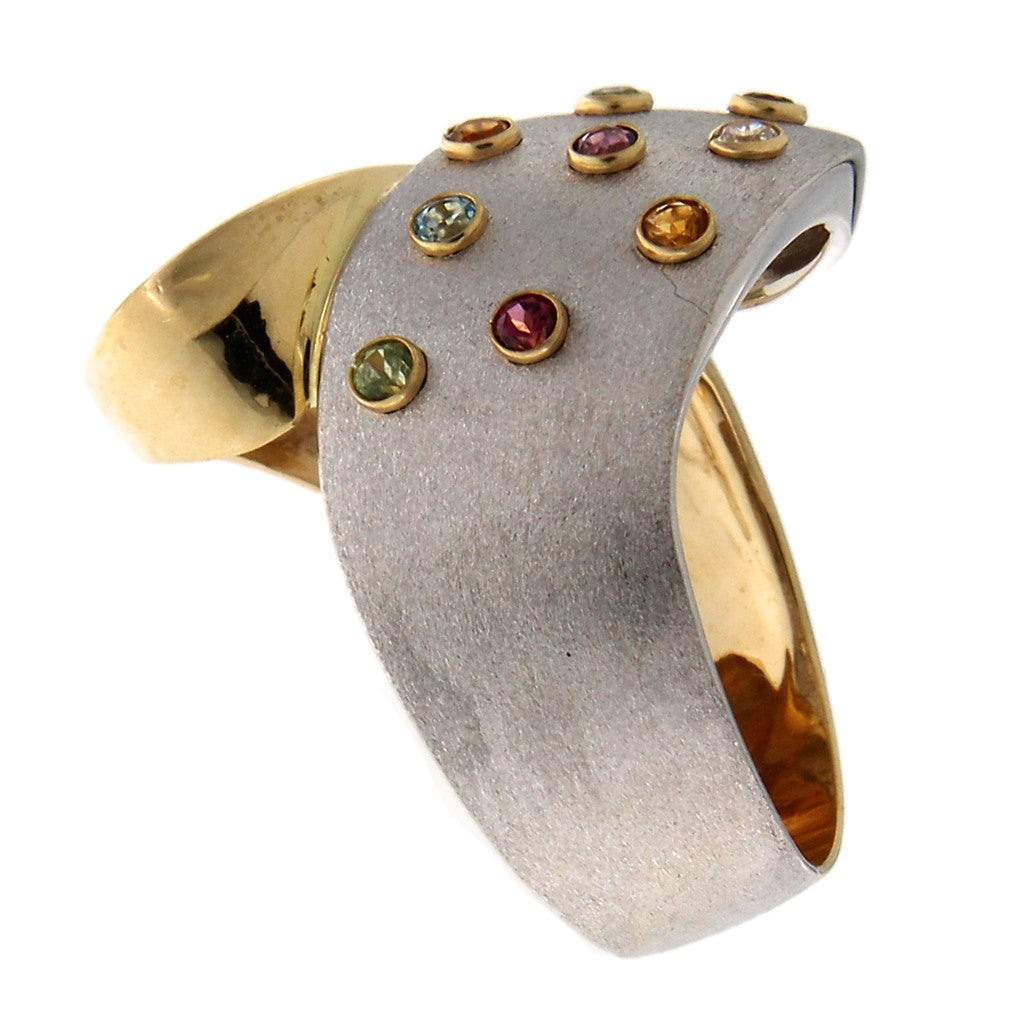 Anello Fascia Contrariè con Pietre Colorate