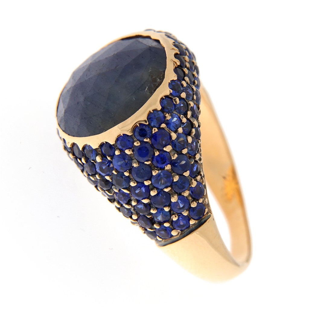 Anello Sigillo con Zaffiri e Pietra Blu