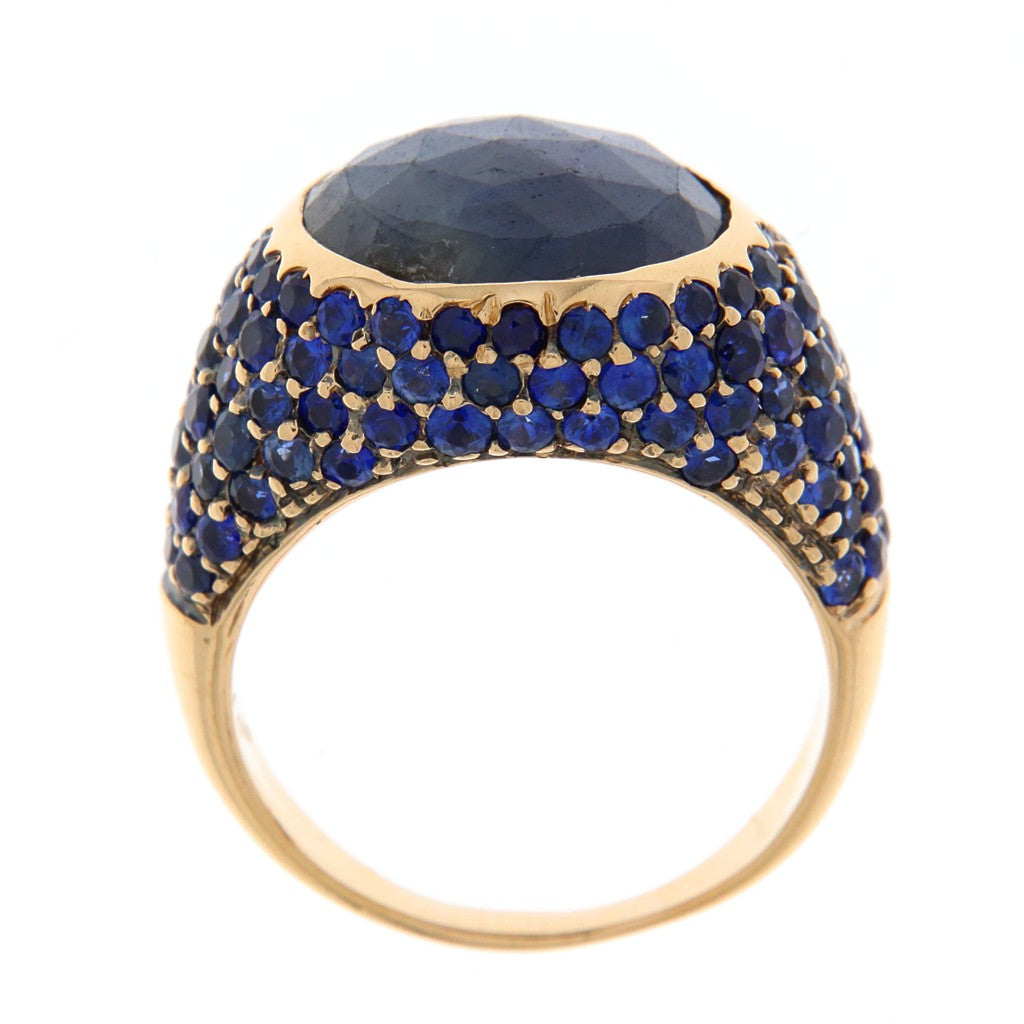 Anello Sigillo con Zaffiri e Pietra Blu