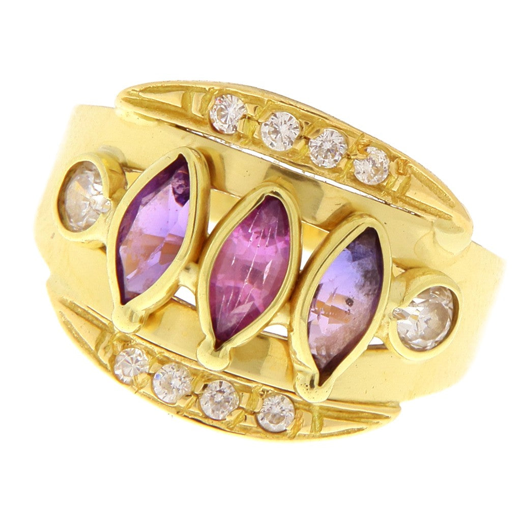 Anello Pietre Rosa e Bianche