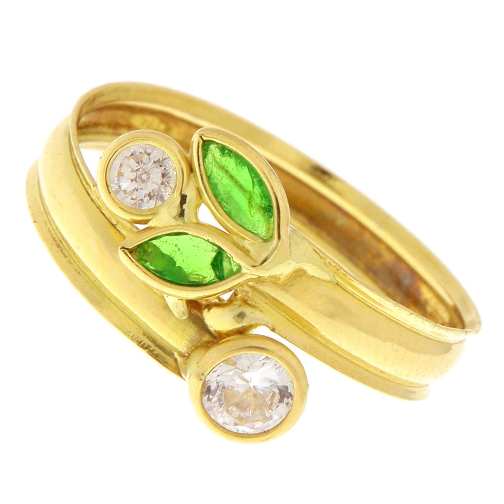 Anello Contrariè Foglie e Pietre Bianche