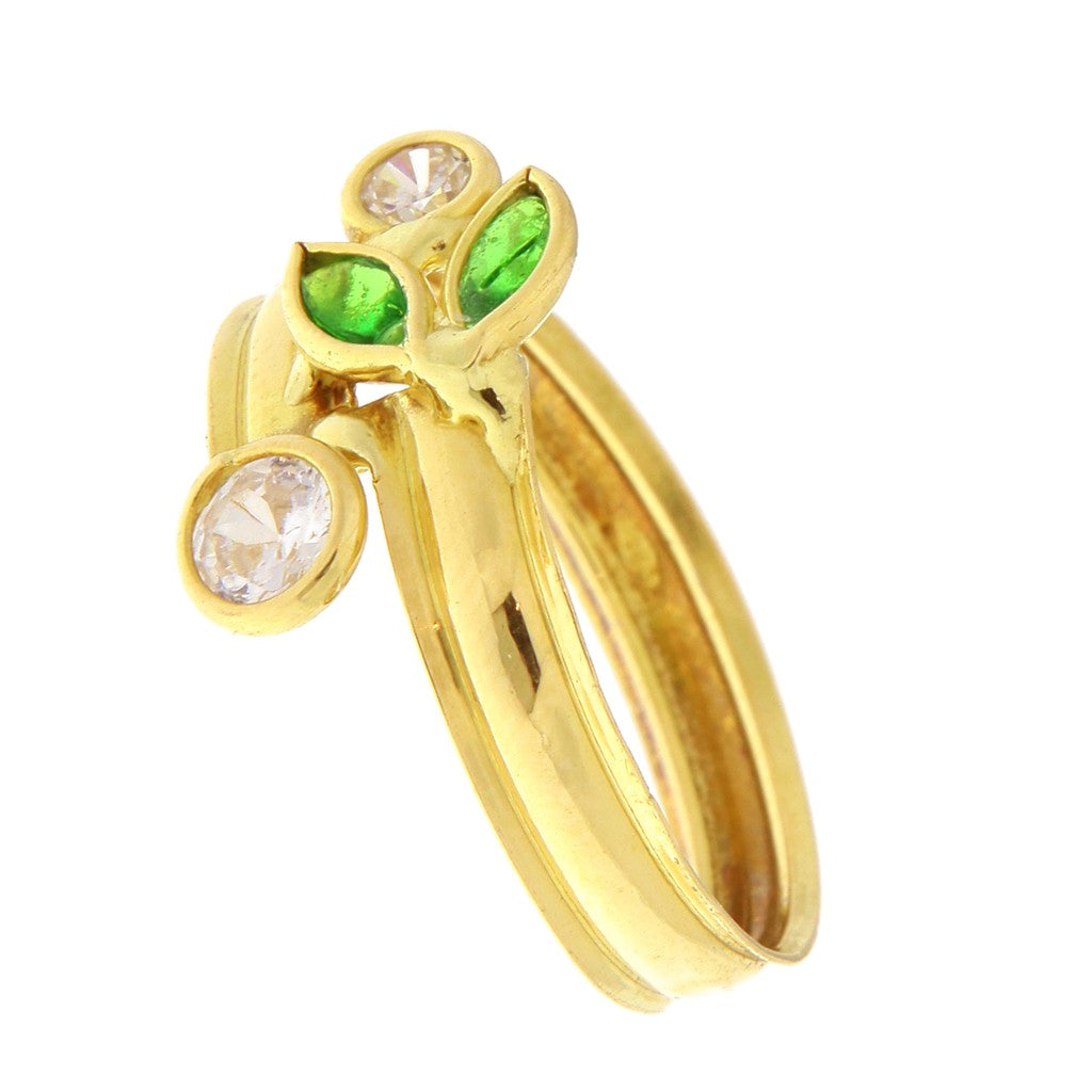 Anello Contrariè Foglie e Pietre Bianche