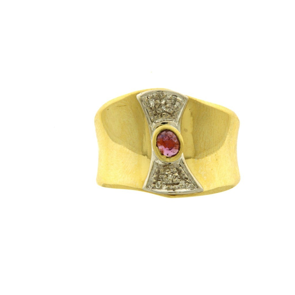 Anello Fascia con Pietra Rossa e Bianche