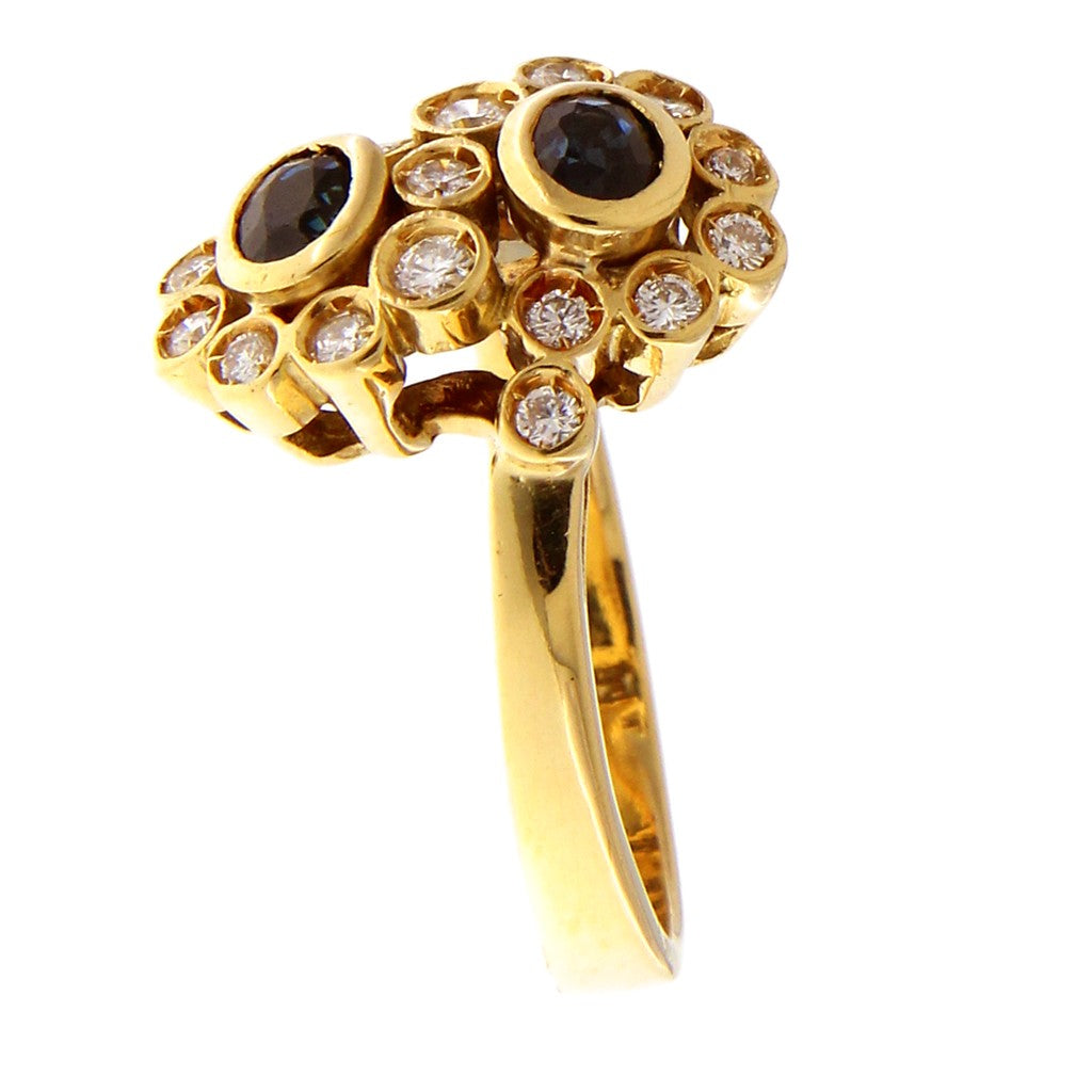 Anello Contrariè Fiori con Diamanti e Zaffiri