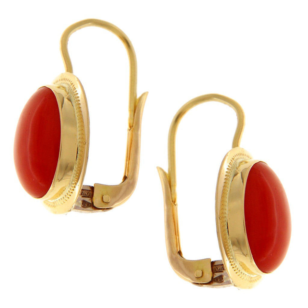 Orecchini Ovali con Pietra Rossa