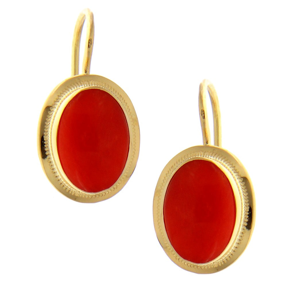 Orecchini Ovali con Pietra Rossa