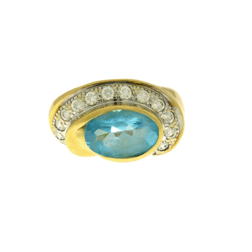 Anello Fascia con Pietra Celeste e Bianche