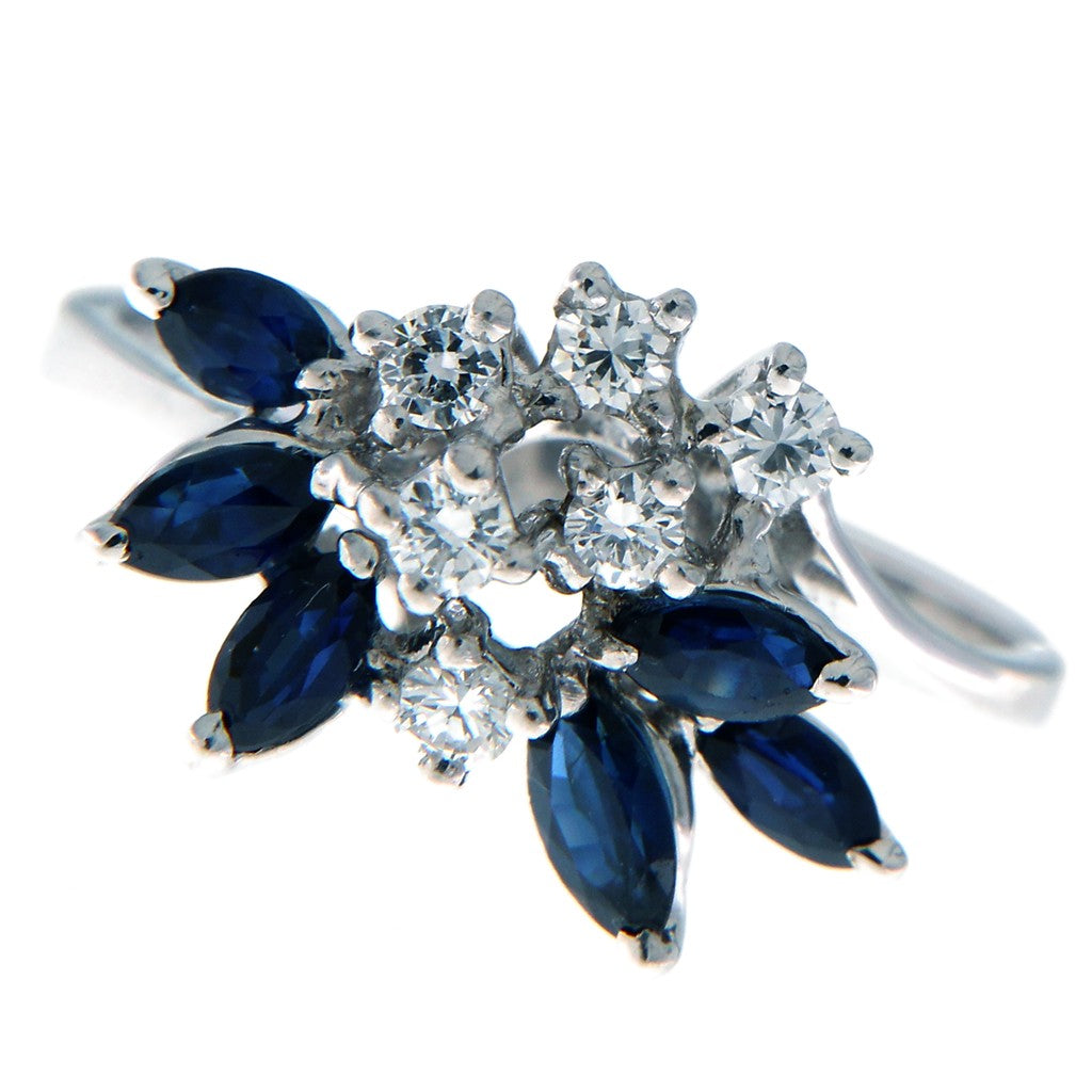 Anello Fiore con Diamanti da 0.06 CT e Pietre Blu