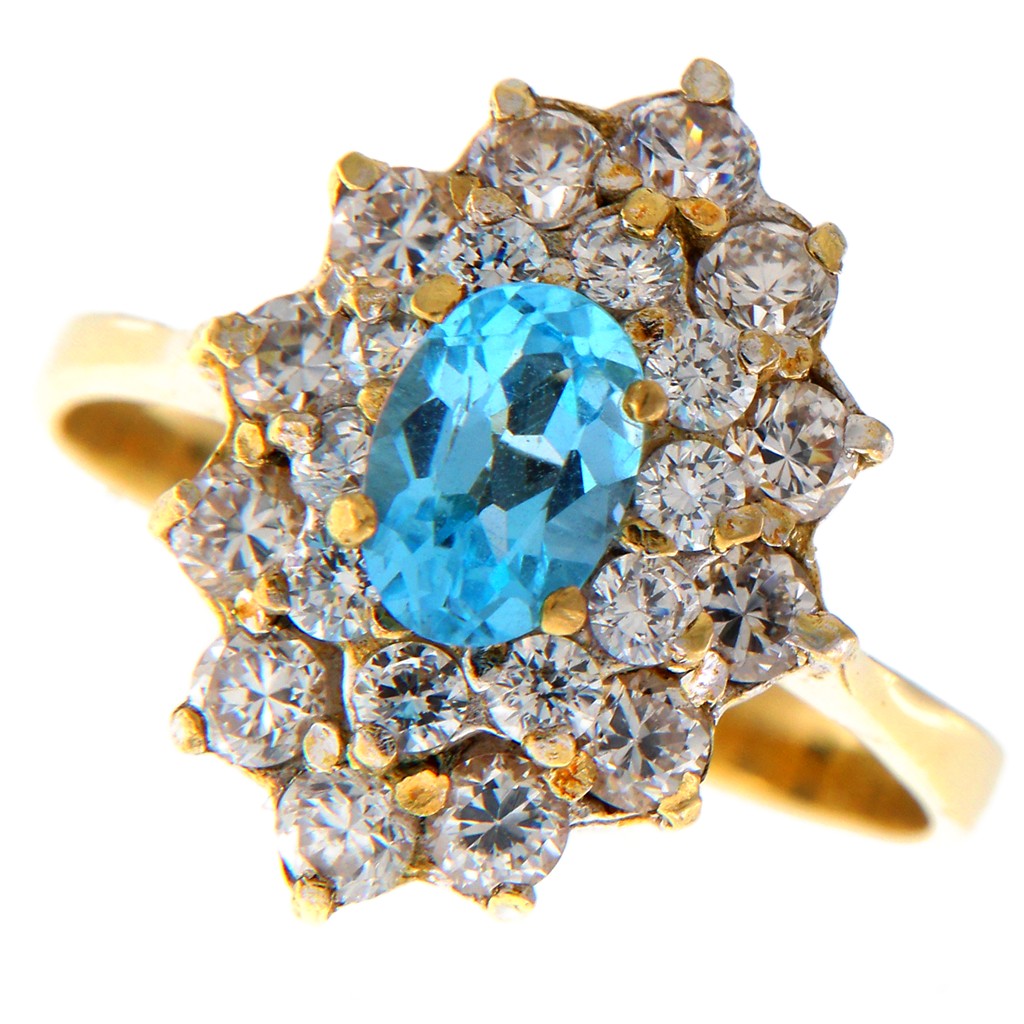 Anello Fiore a Rombo con Pietra Celeste e Bianche