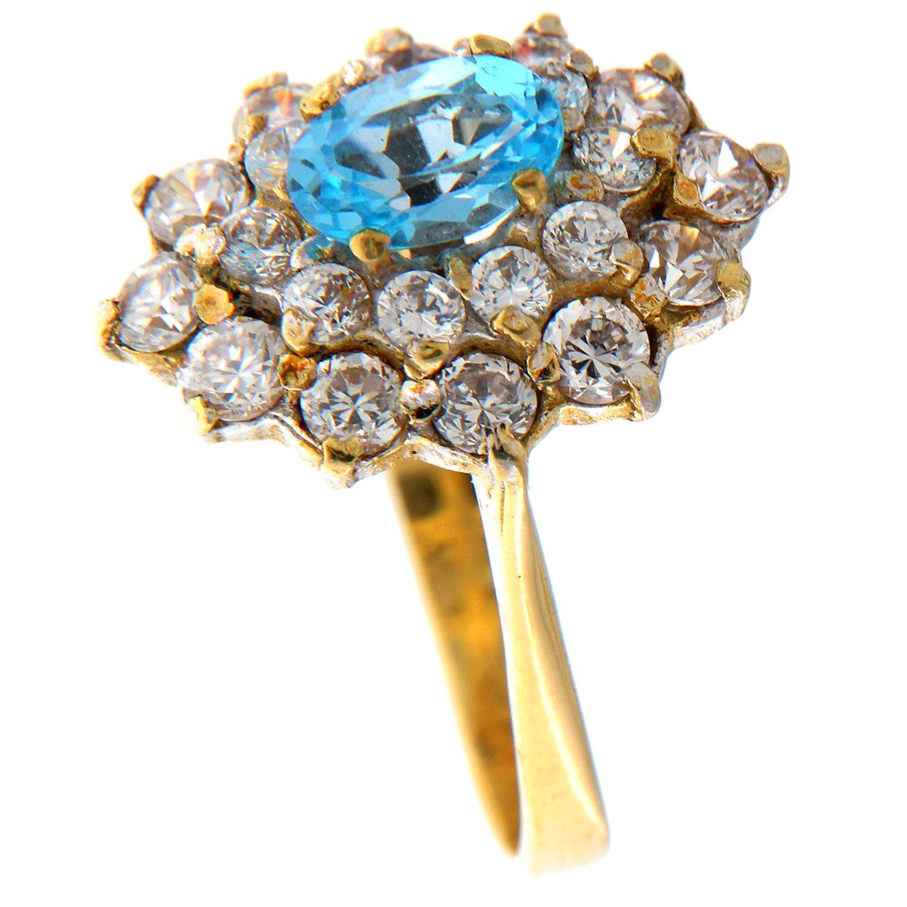 Anello Fiore a Rombo con Pietra Celeste e Bianche