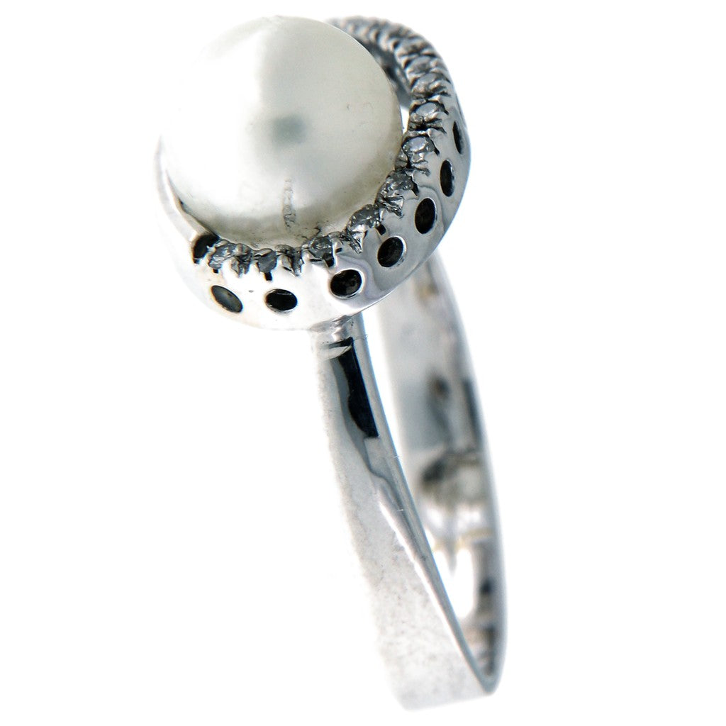 Anello Goccia con Perla e Diamanti da 0.01 CT