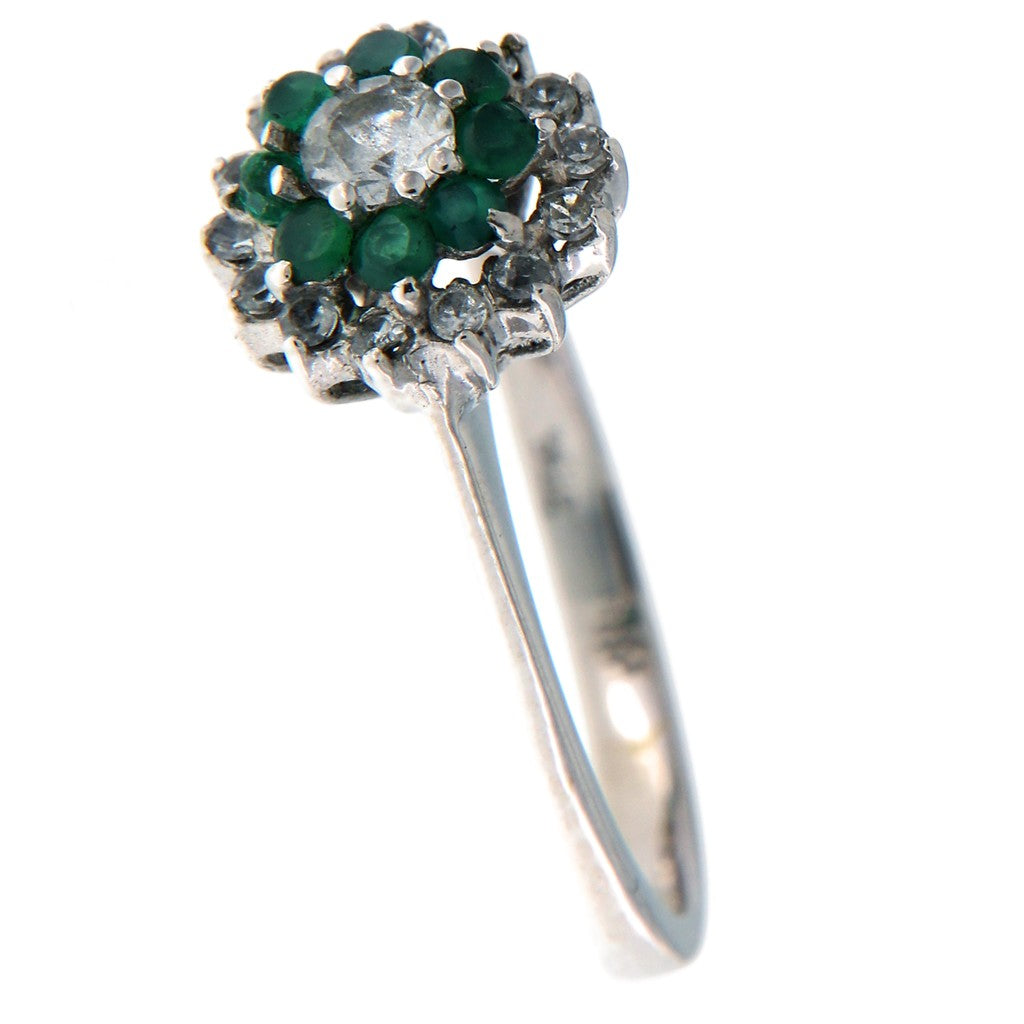 Anello Fiore con Zirconi Bianchi e Verdi