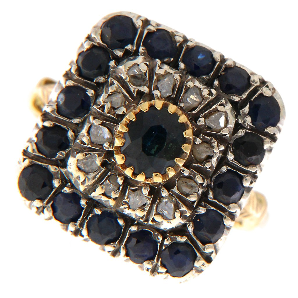 Anello Quadrato Diamanti 0.02 CT e Zaffiri da 0.05 CT