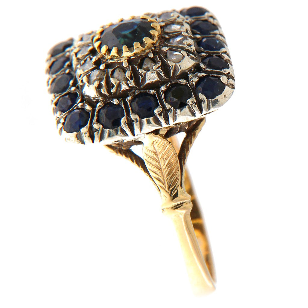 Anello Quadrato Diamanti 0.02 CT e Zaffiri da 0.05 CT