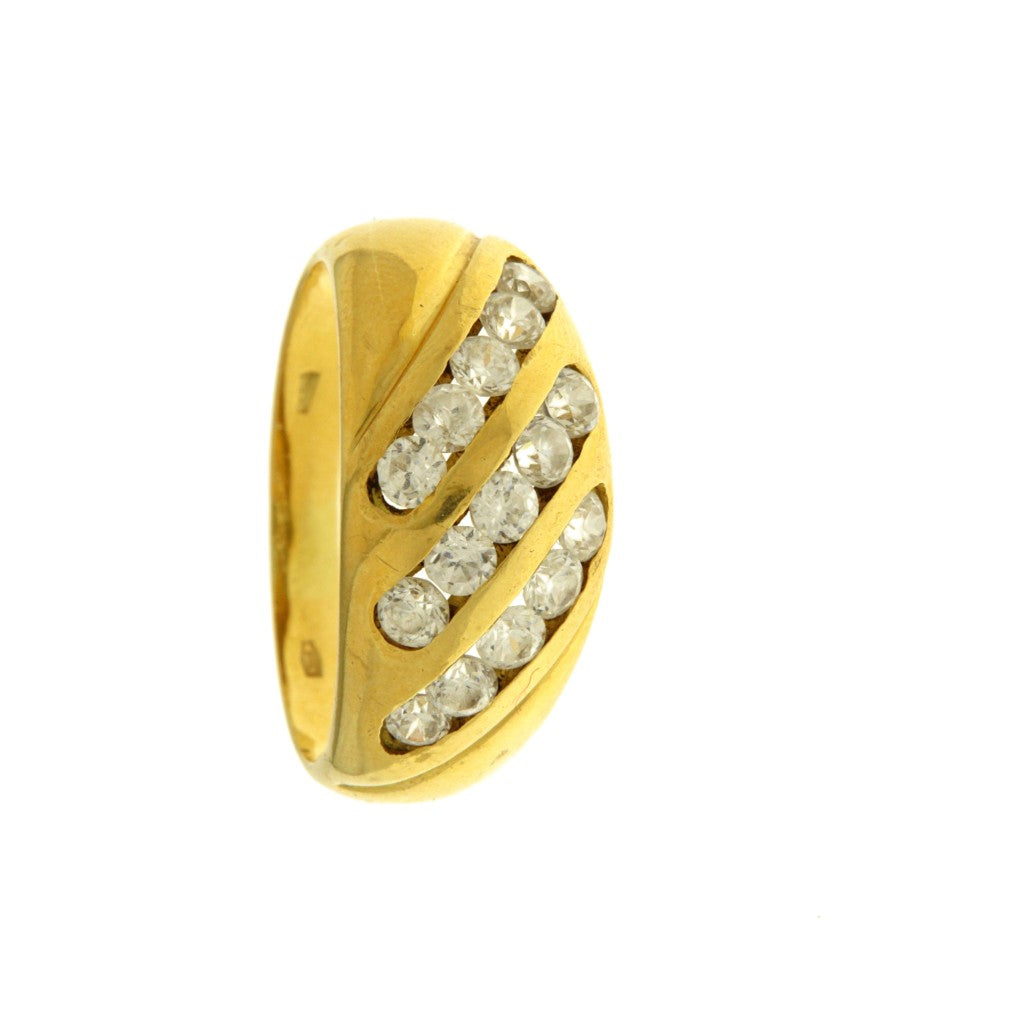 Anello con 3 File di Pietre Bianche