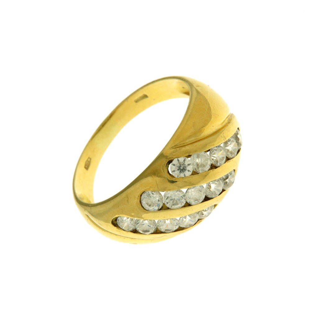 Anello con 3 File di Pietre Bianche