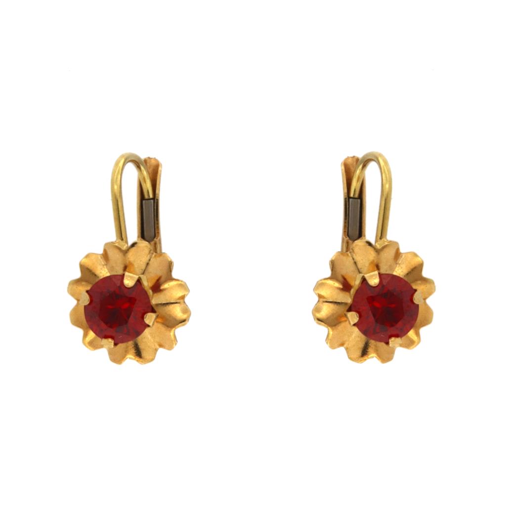 Orecchini a Fiore con Pietra Rossa