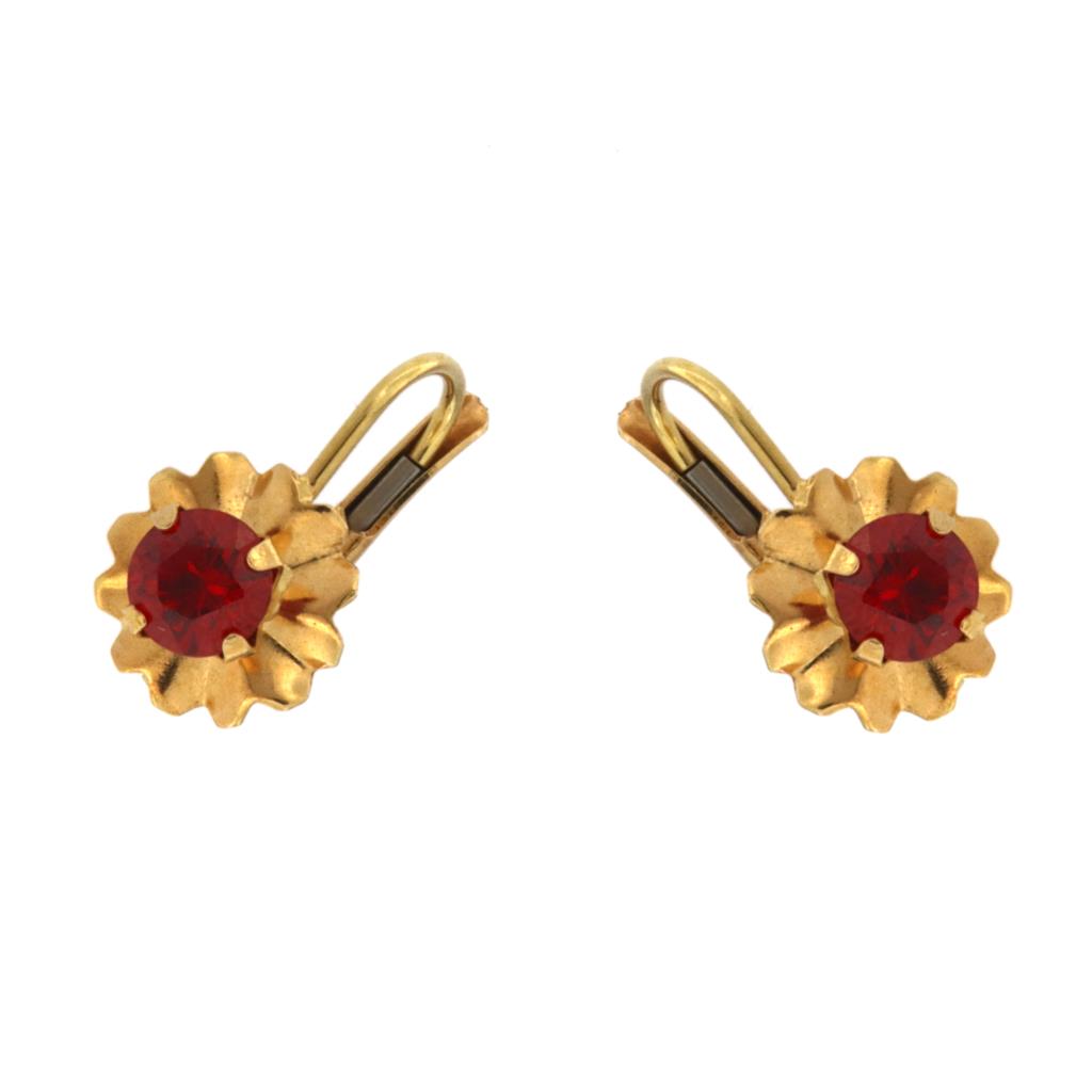 Orecchini a Fiore con Pietra Rossa