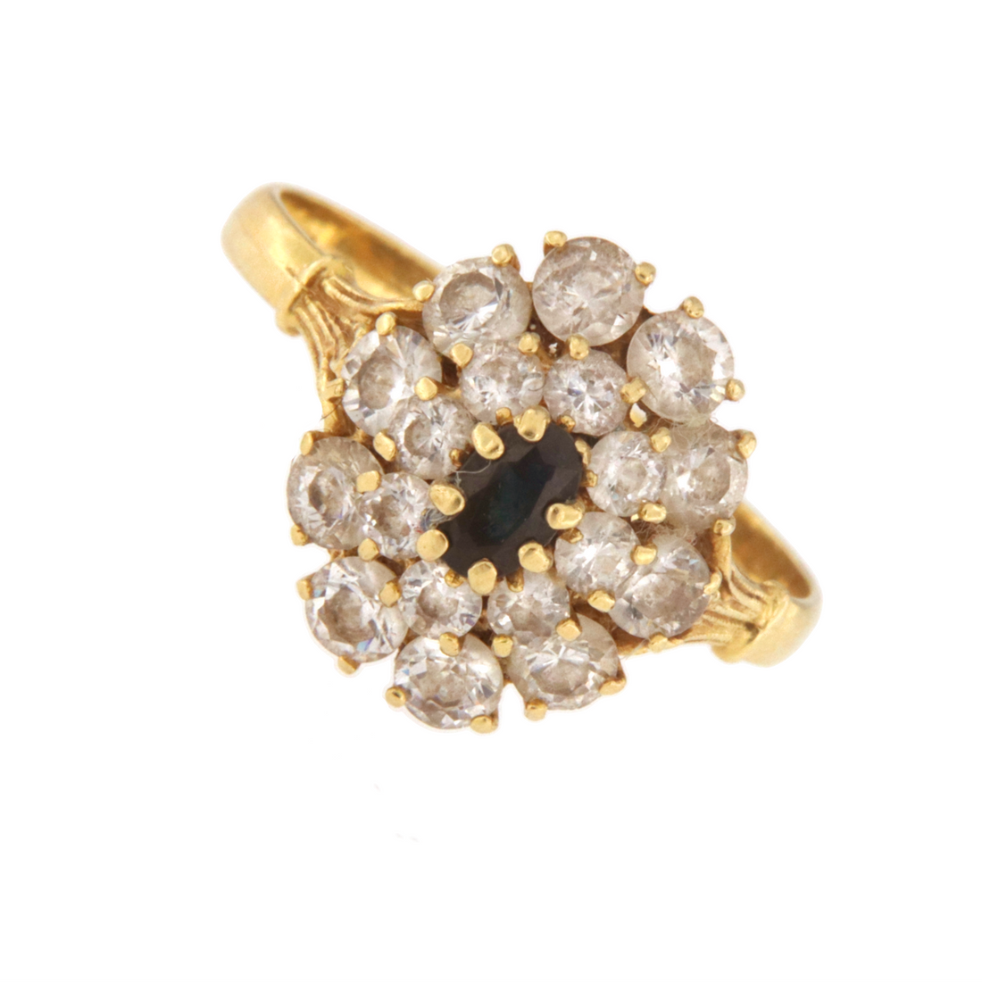 Anello Ovale Fiore Pietre Bianche e Blu