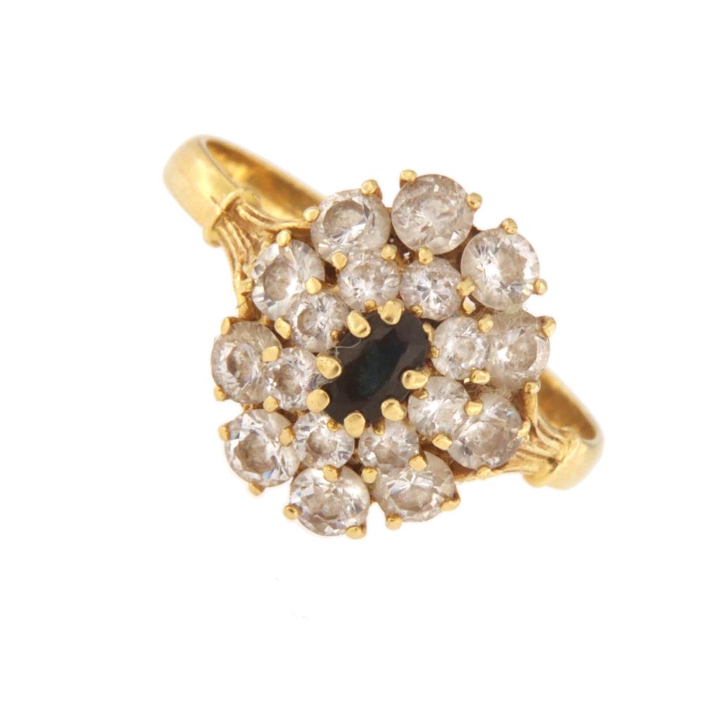 Anello Ovale Fiore Pietre Bianche e Blu
